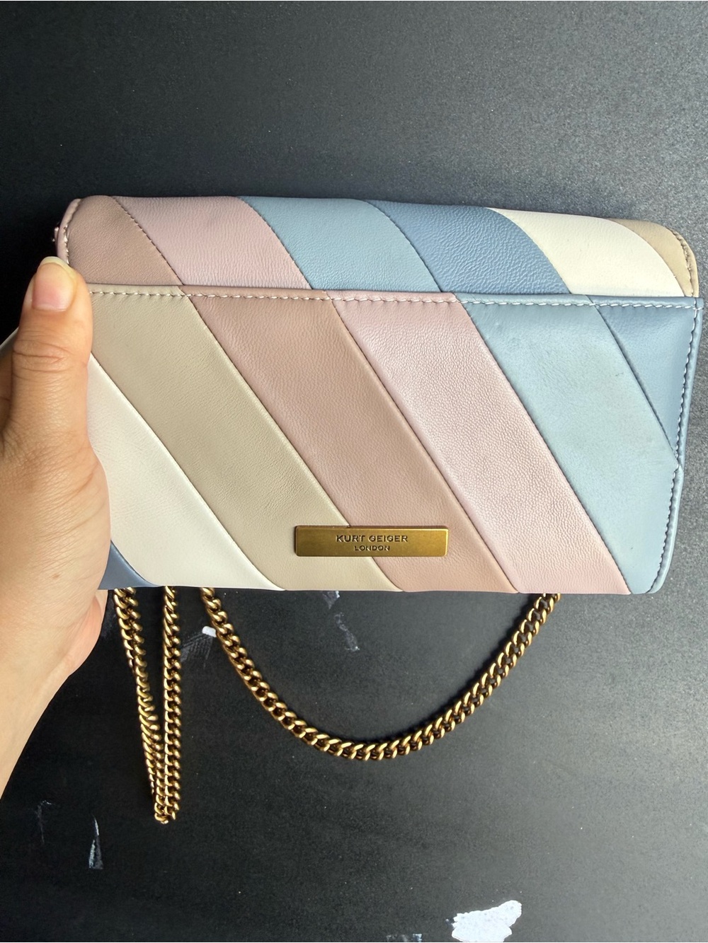 Kurt Geiger Pastel Stripe Leather Crossbody in Pink, Beige, Cream, Blue - Picture 2 of 3